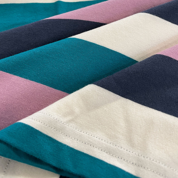 Beatcomber Madcap England Retro 60s Block Stripe T-shirt in Deep Lake Mix  - Short sleeve Crew Neck Retro Tee - Fabric Close Up