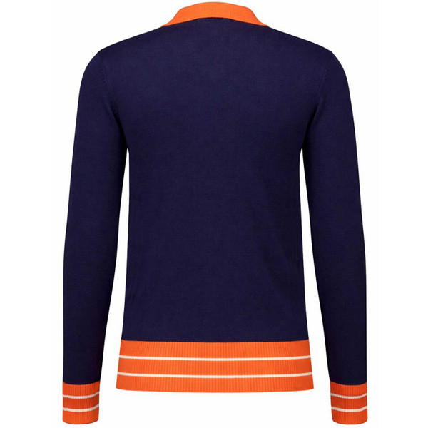 All-Nighter Long Sleeve Northern Soul Striped Skipper Neck Polo Shirt in Navy Blazer - Back View