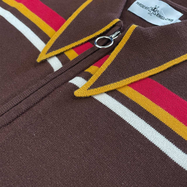 Popscene Retro 70s Stripe Knitted Track Top in Potting Soil - Collar Detail