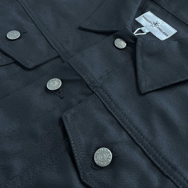 Madcap England Woburn Hopsack Men's 1960s Mod Western Trucker Jacket in Black - Chest Pocket