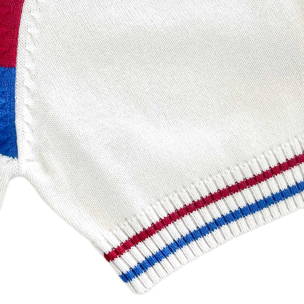 Madcap England Sanremo Men's 1960s Mod Stripe Panel Zip Through Knitted Cycling Top in Snow White - Cuff Detail