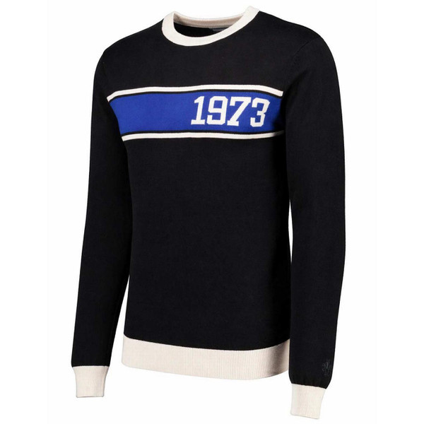 Madcap England Three Before Eight Men's Mod Northern Soul Stripe 1973 Varsity Jumper in Black - Side View