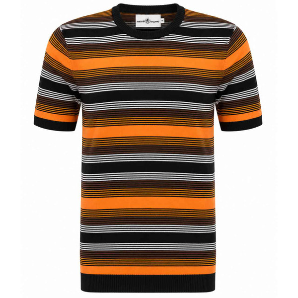 Front of the Capitol Men's Retro Stripe Knitted Mod T-shirt in Black