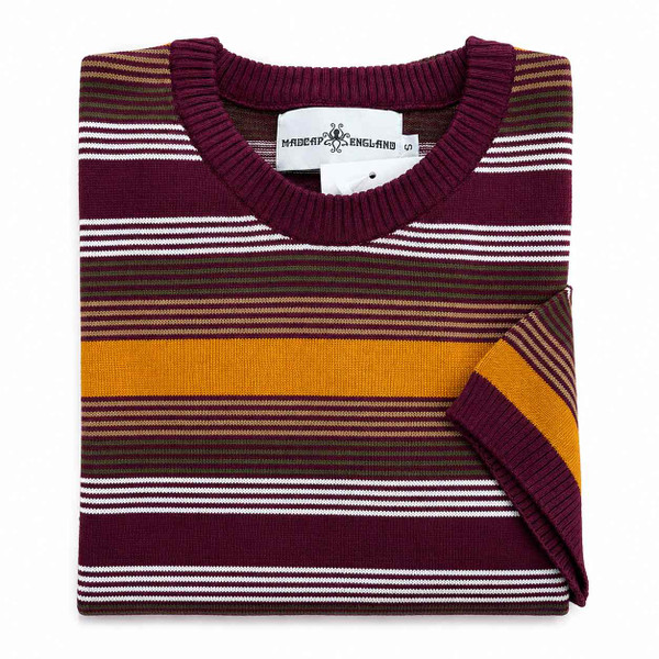 Capitol Stripe Retro Mod Knitted Men's T-shirt in Zinfandel Folded