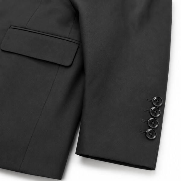 Madcap England Carter Mod 3 Button Single Breasted Blazer Jacket in Black - Close Up On Cuff