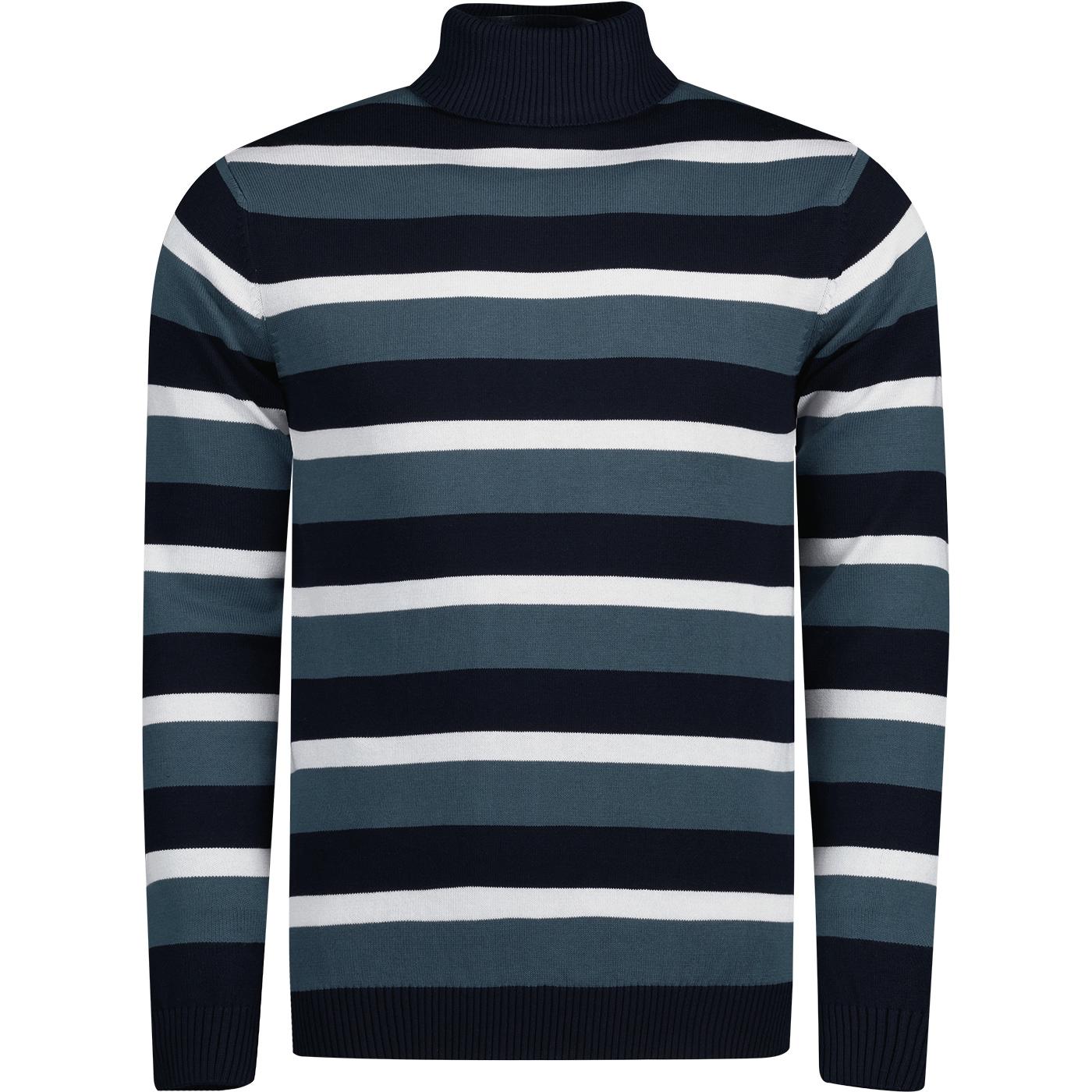 madcap england mens ashcroft stripe roll neck jumper orion blue navy white madcap england mens ashcroft stripe roll neck jumper orion blue navy white