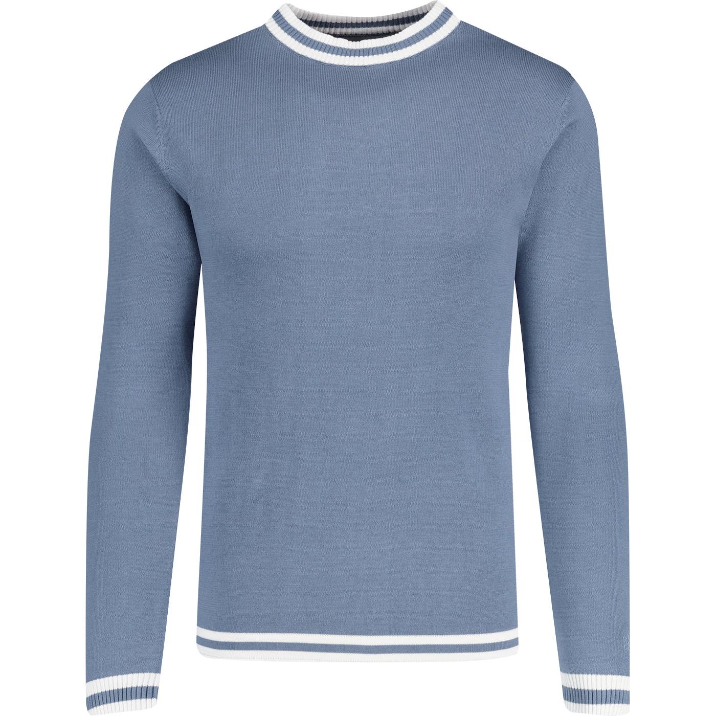 madacp england mens moon contrast tipped long sleeve knitted top flintstone blue