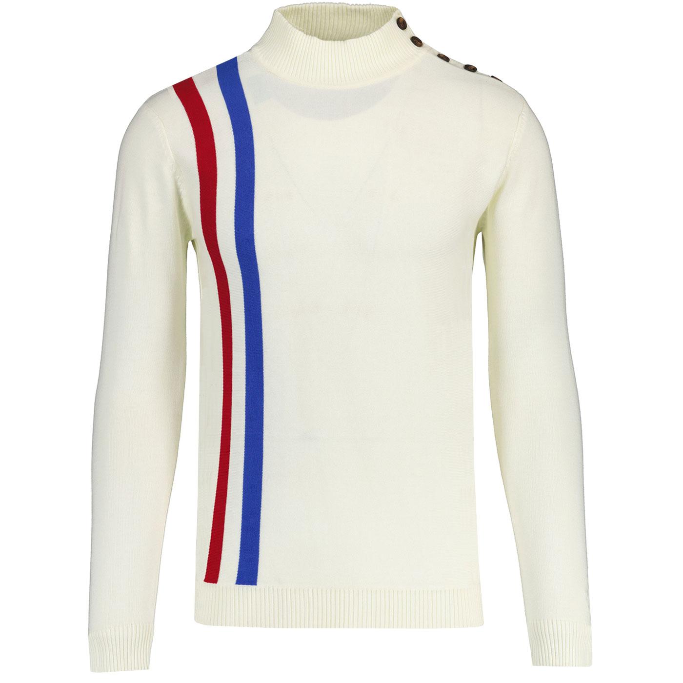 Madcap England Racing Coleridge Mod Stripe Breton Jumper with Button Shoulder Placket Madcap England Racing Coleridge Mod Stripe Breton Jumper with Button Shoulder Placket