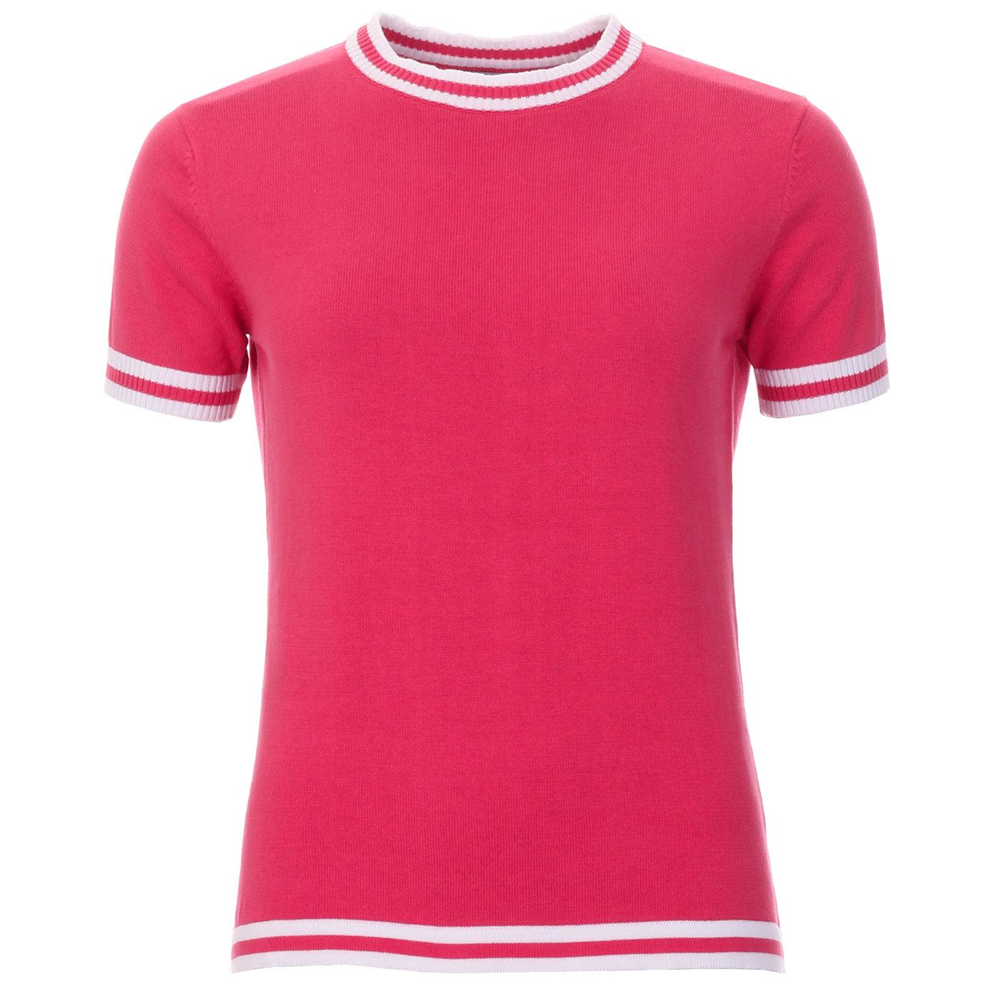 Madcap England Moon Women's Retro Mod Tipped Knitted Tee in Raspberry Wine