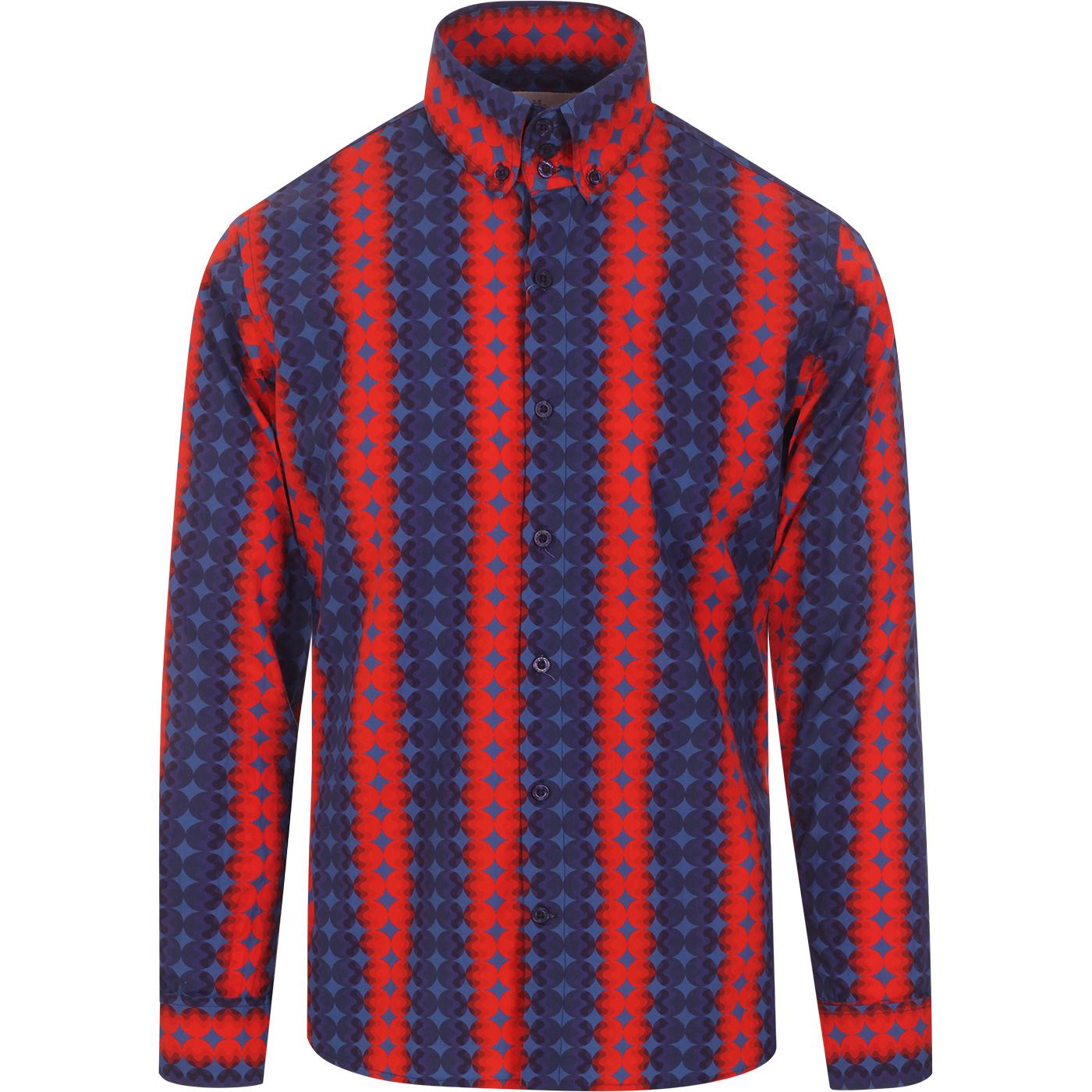 madcap england mens high collar bold dots pattern long sleeve shirt blue red