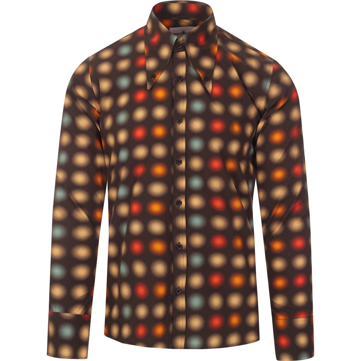 madcap england mens spear collar long halftone optical dots print sleeve shirt brown
