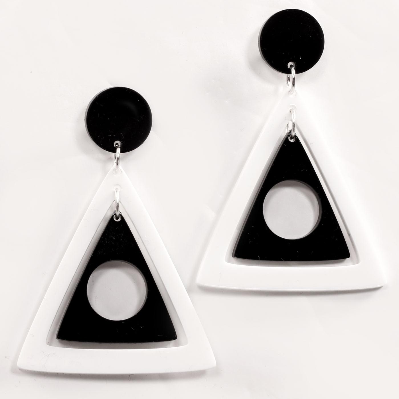 Ada Binks for Madcap England 60s Mod Concentric Triangles Earrings in white