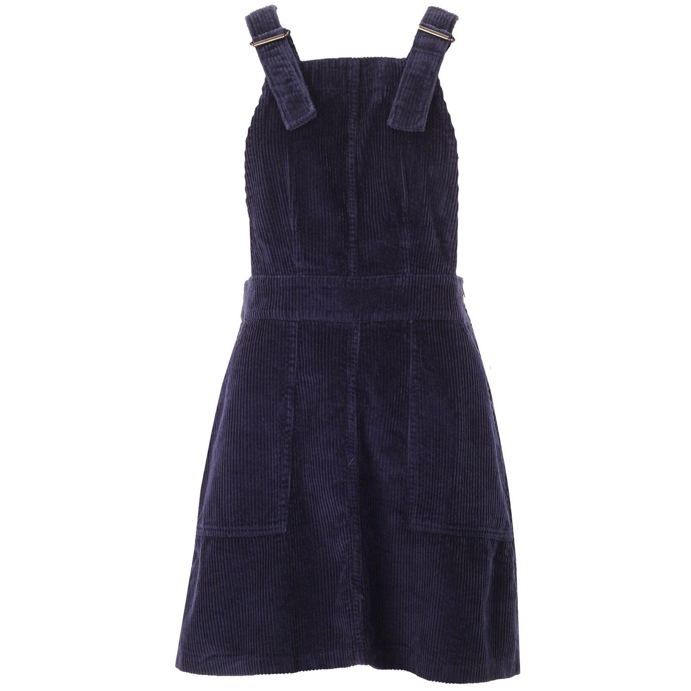 Madcap England Marlo Retro 1960s Mod Jumbo Cord Pinafore Dress in Navy