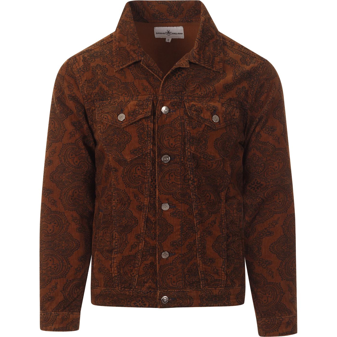 madcap england mens paisley print cord trucker jacket tan