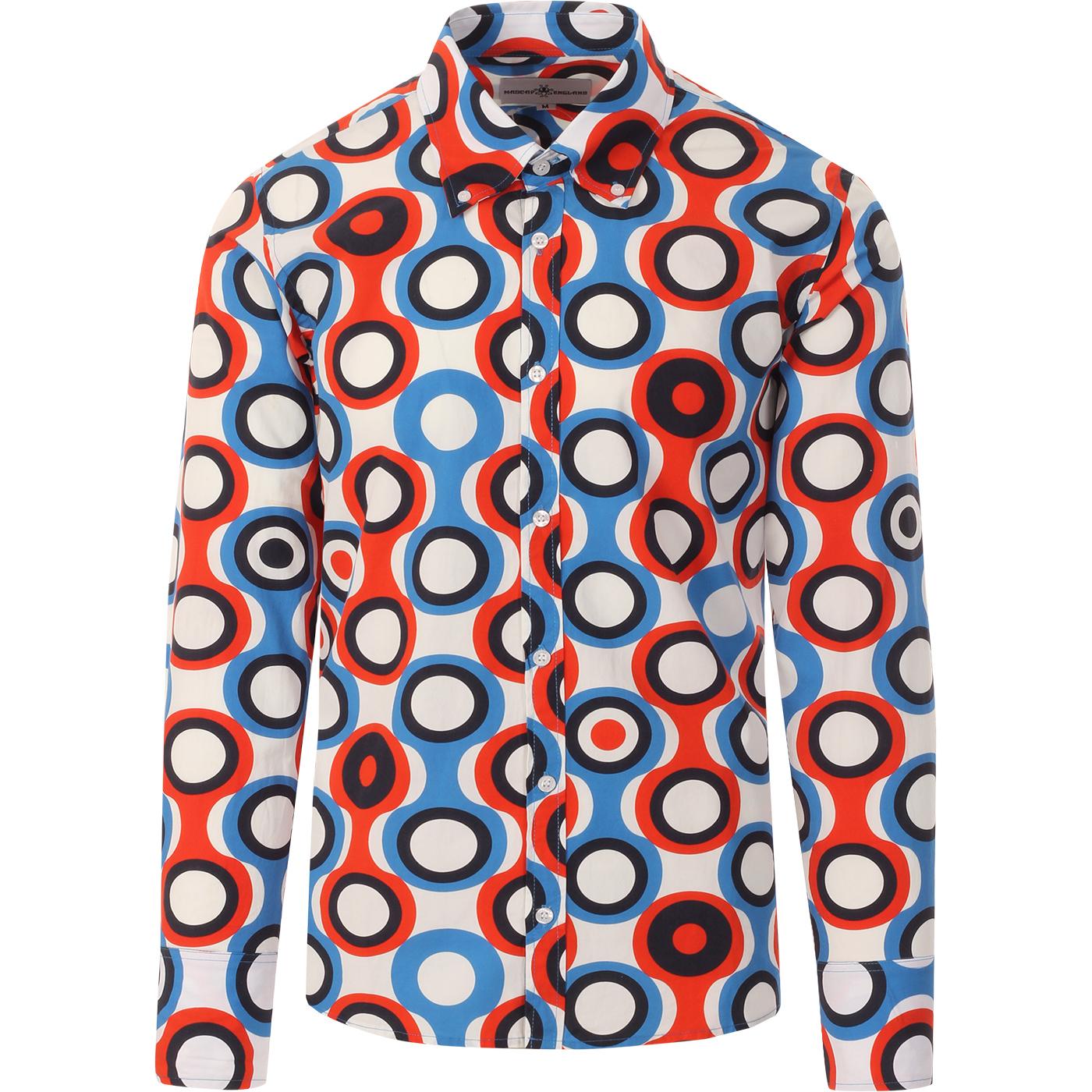 madcap england mens new trip circle bold print long sleeve shirt blue red