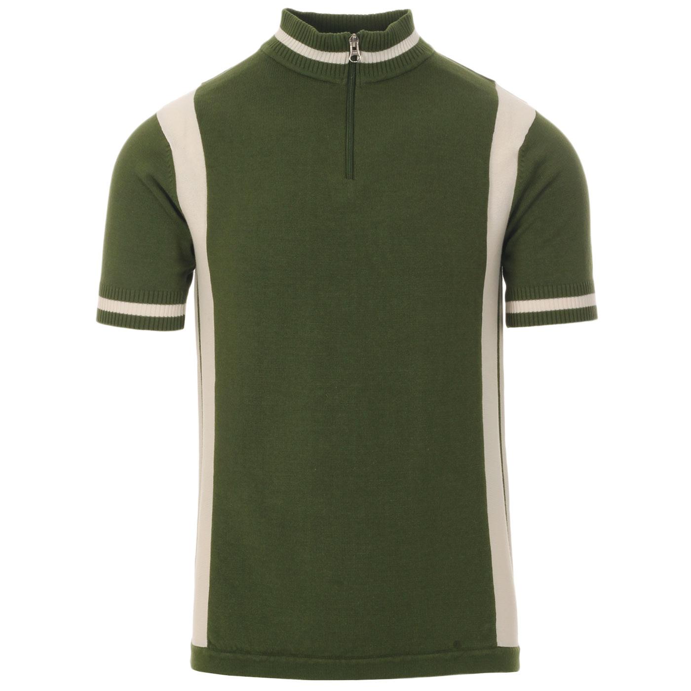 Madcap England Vitesse Retro 60s Mod Stripe Panel Cycling Top in Cypress Green	