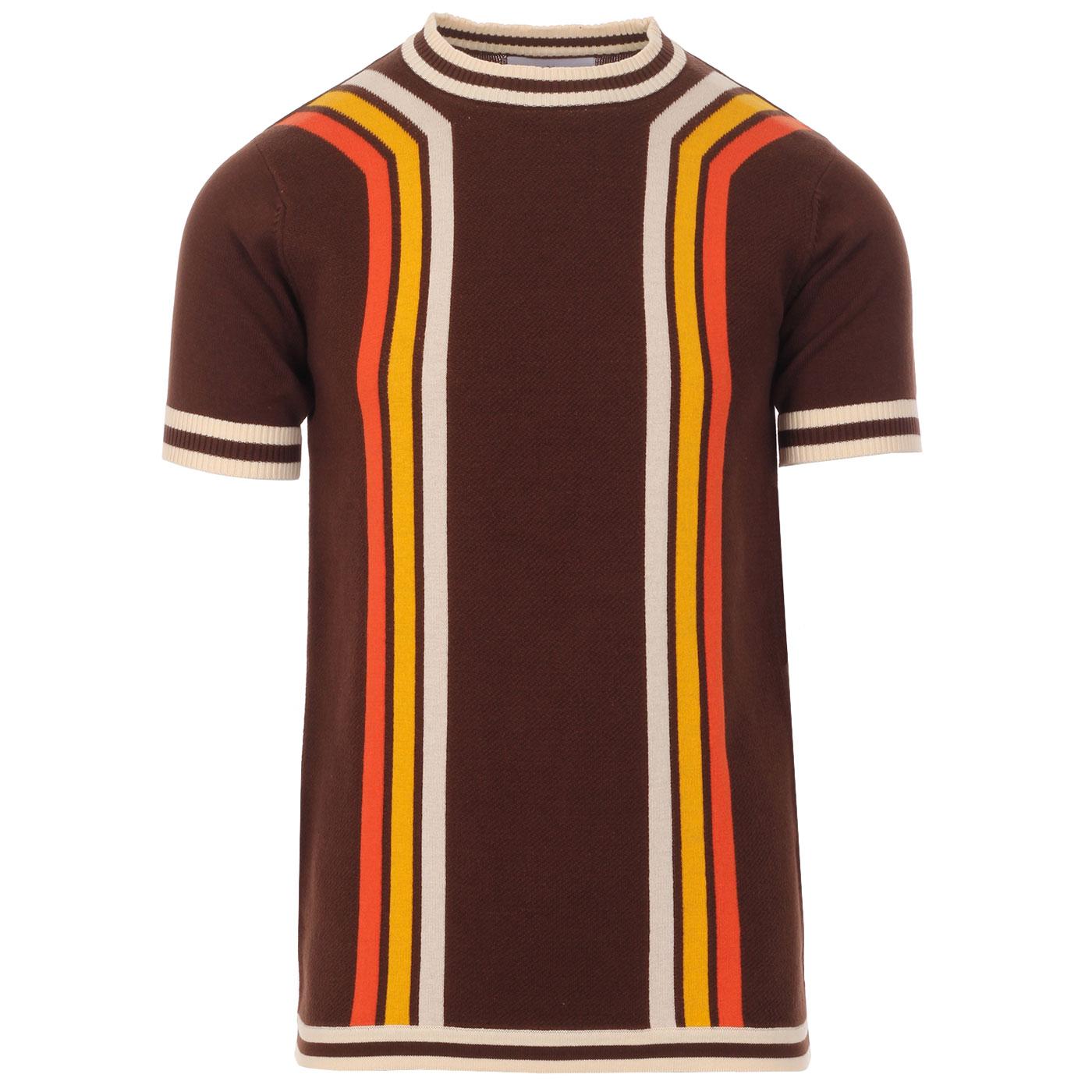 Madcap England Modernista Retro 1970s Waffle Texture Contoured Stripe Knit Tee in Potting Soil