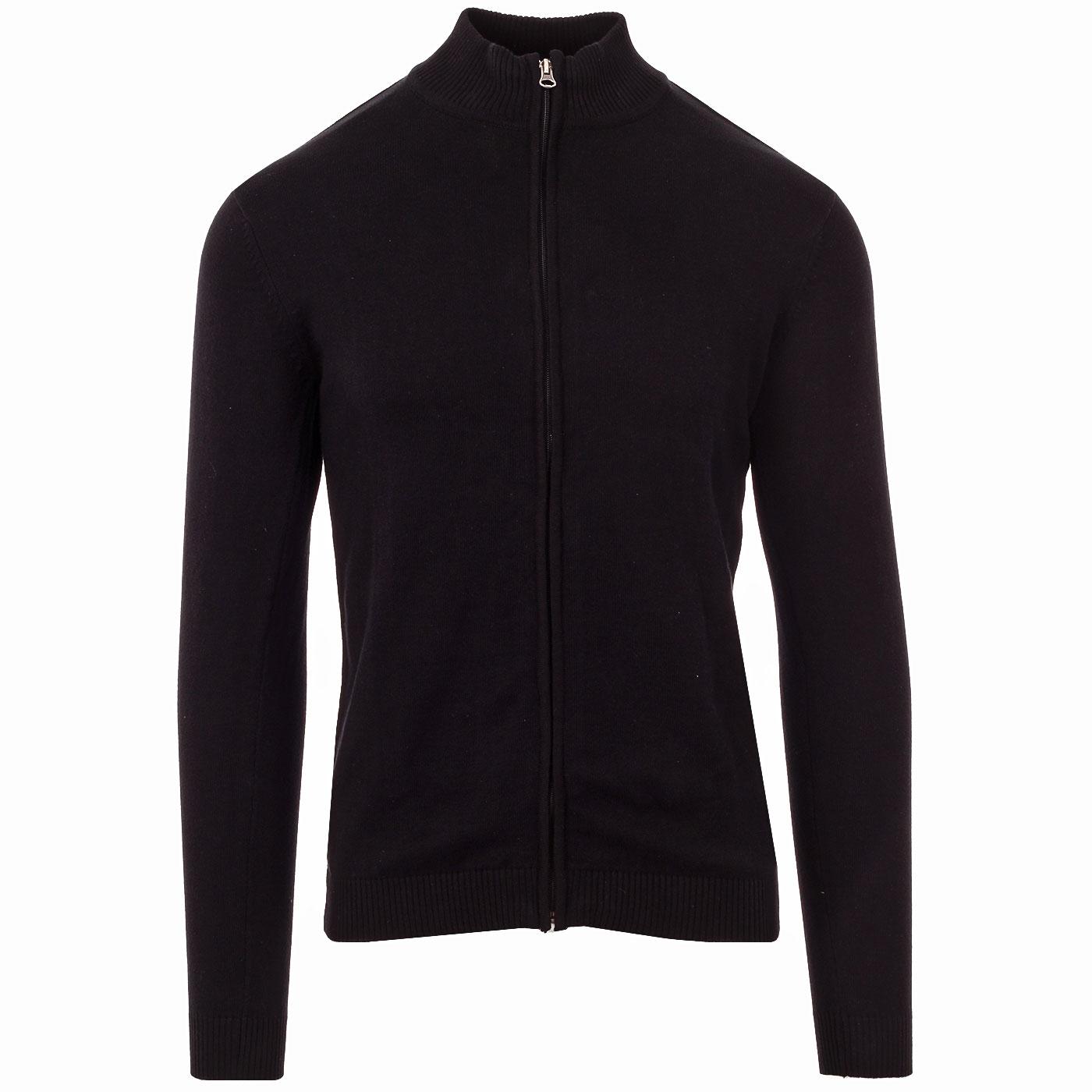 Madcap England Retro Mod Funnel Neck Knitted Track Top in Black