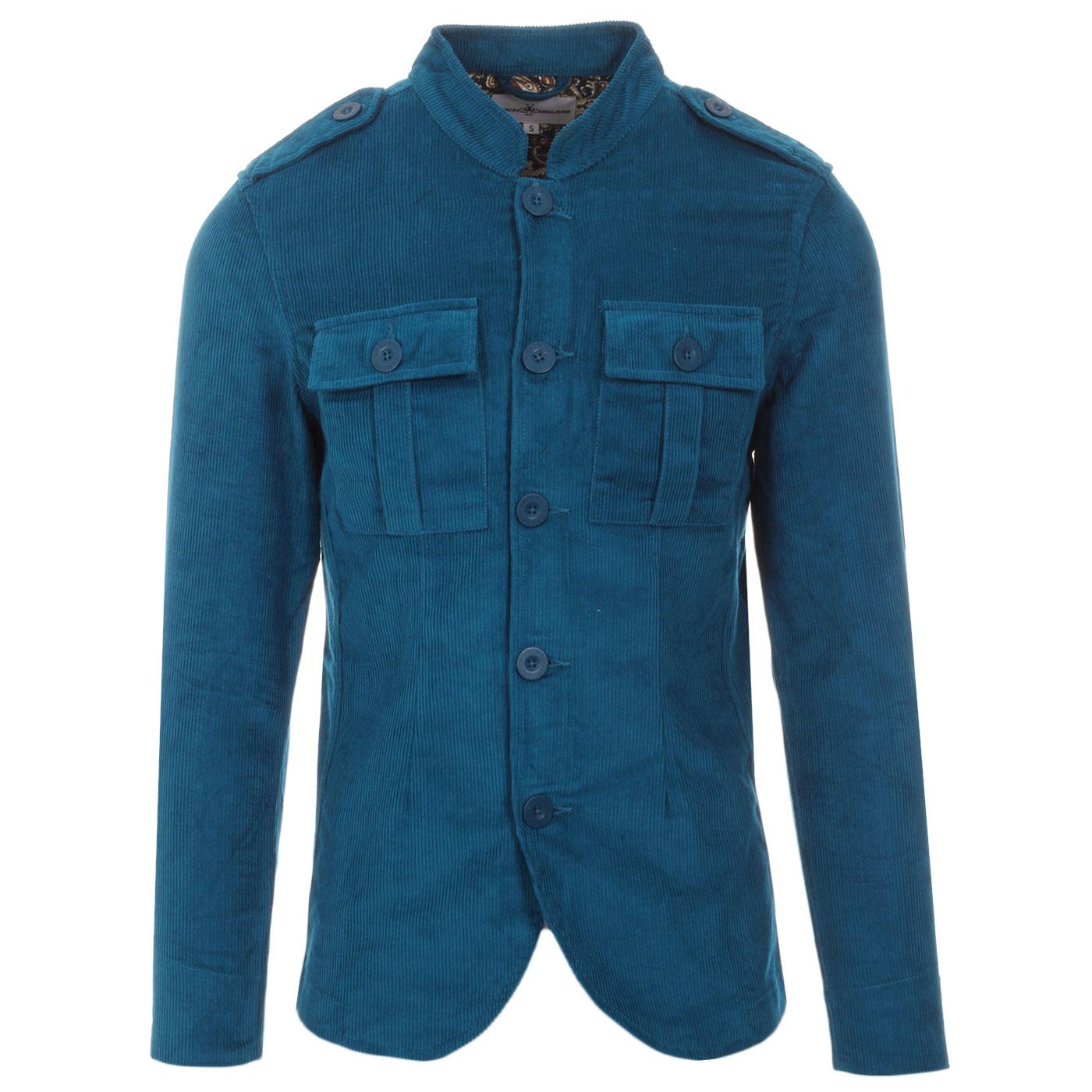 Madcap England Pepper 60s Mod Needle Cord Military Tunic Jacket in Ink Blue