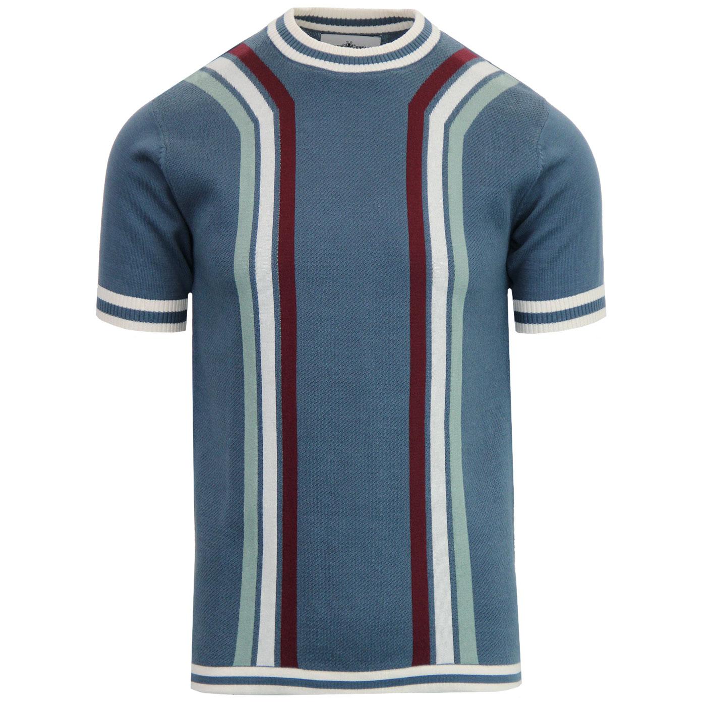 Madcap England Modernista Retro Mod Knitted Stripe T-shirt in Orion Blue