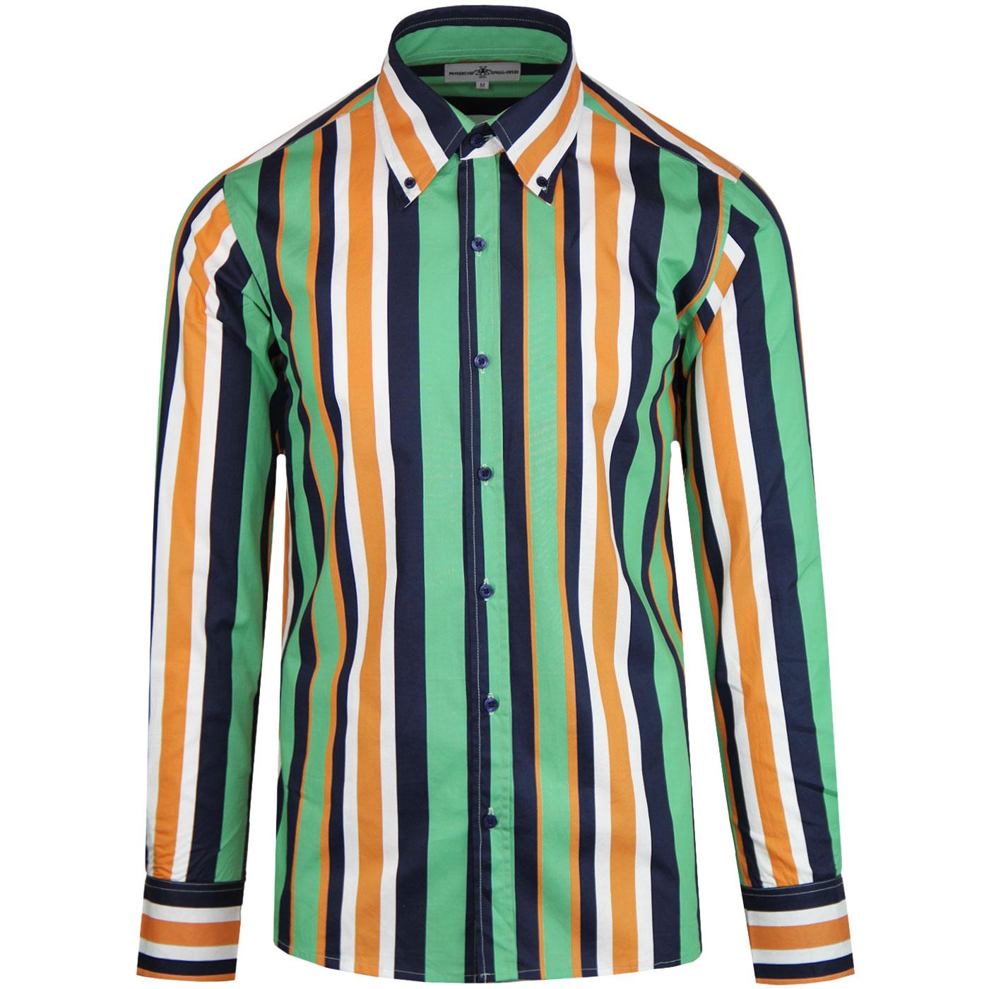 Madcap England Trip Retro 60s Mod Stripe Button Down Shirt in Green 