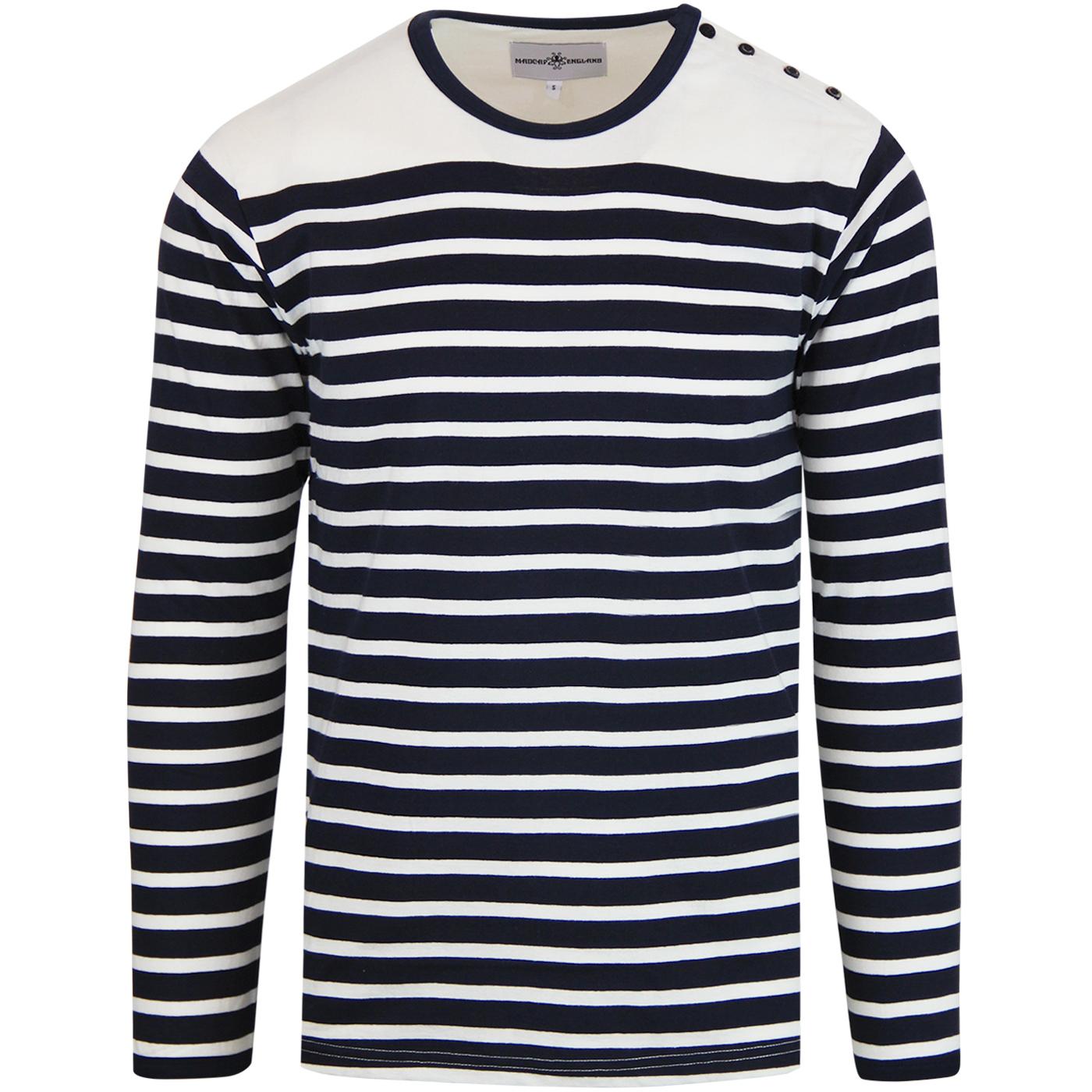 madcap england mens breton stripe button shoulder long sleeve tshirt white navy madcap england mens breton stripe button shoulder long sleeve tshirt white navy