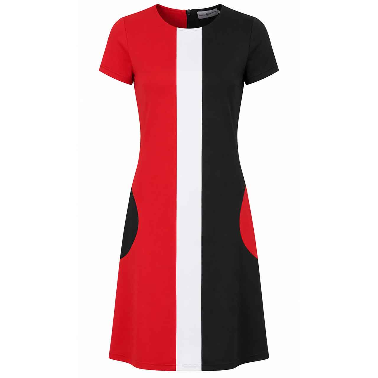 Madcap England Taste Of Honey 1960s Mod Circle Pocket Mini Dress in Black/White/Red