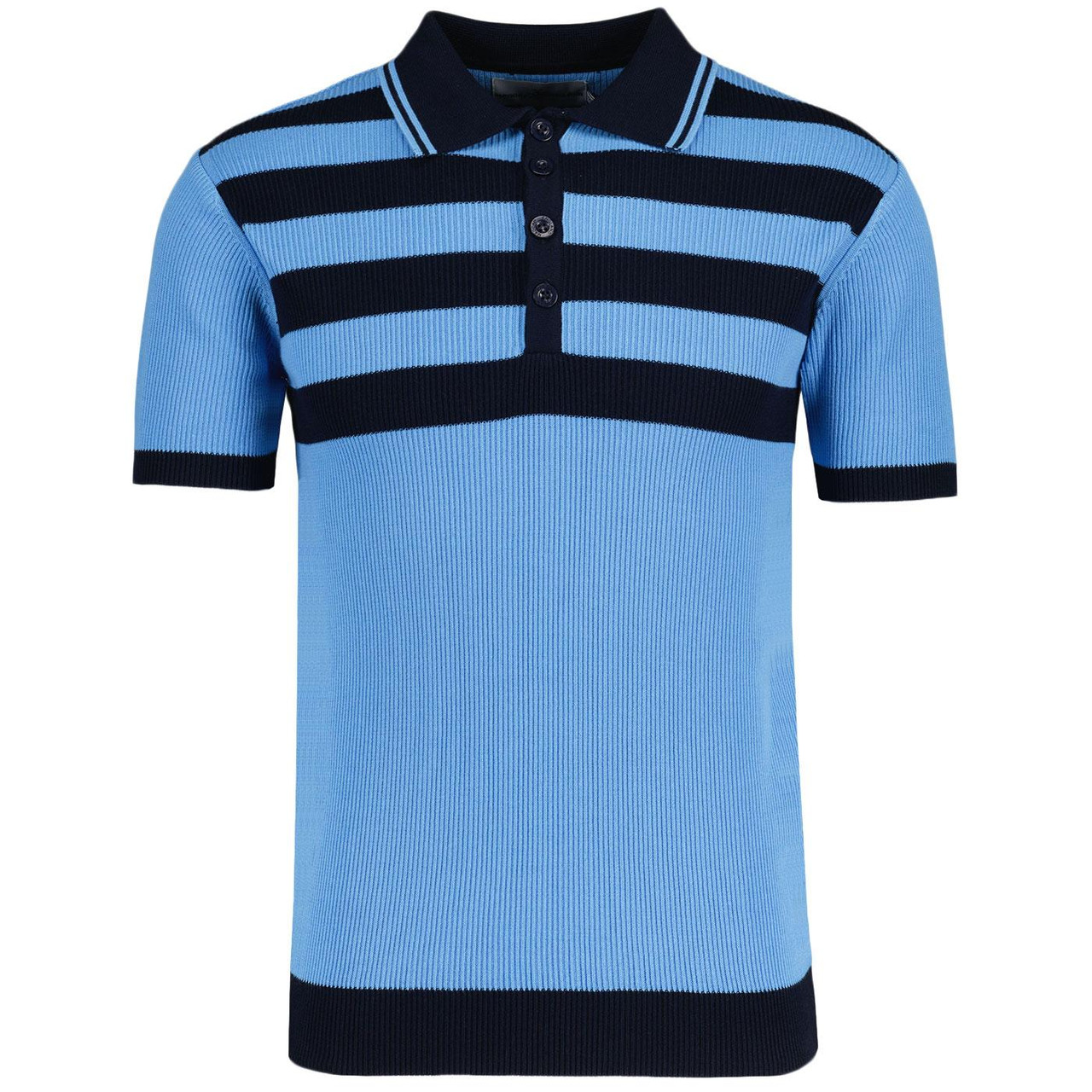 Madcap England Men's Terry Hall inspired Specials Polo in Blue with Black Stripes