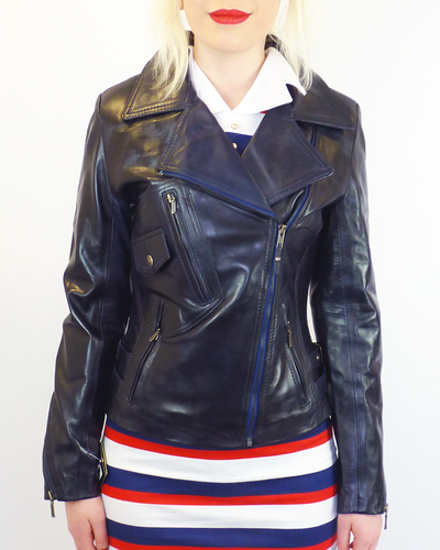 WOMENS RETRO LEATHER BIKER JACKET 70s LEATHER 