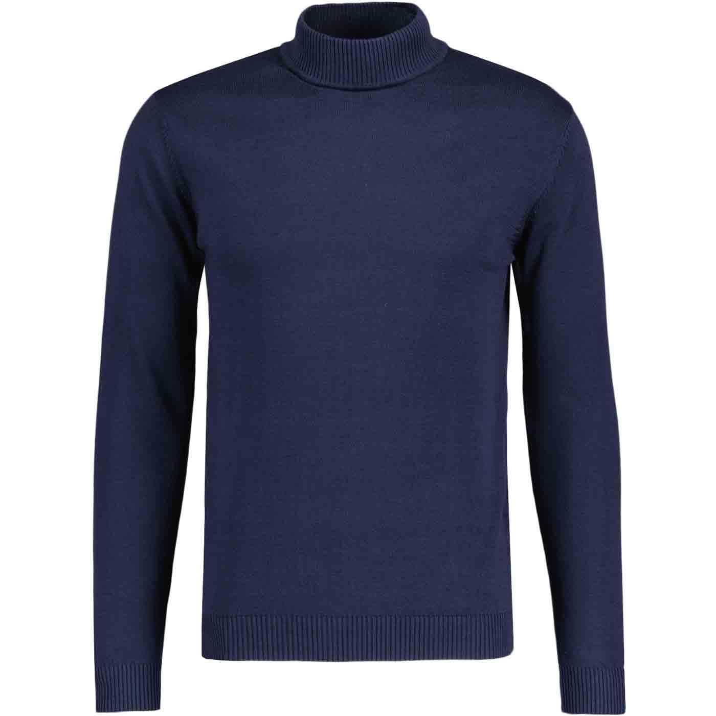 Madcap England Eastwood 1960s Mod Knitted Mock Turtleneck Jumper in Navy