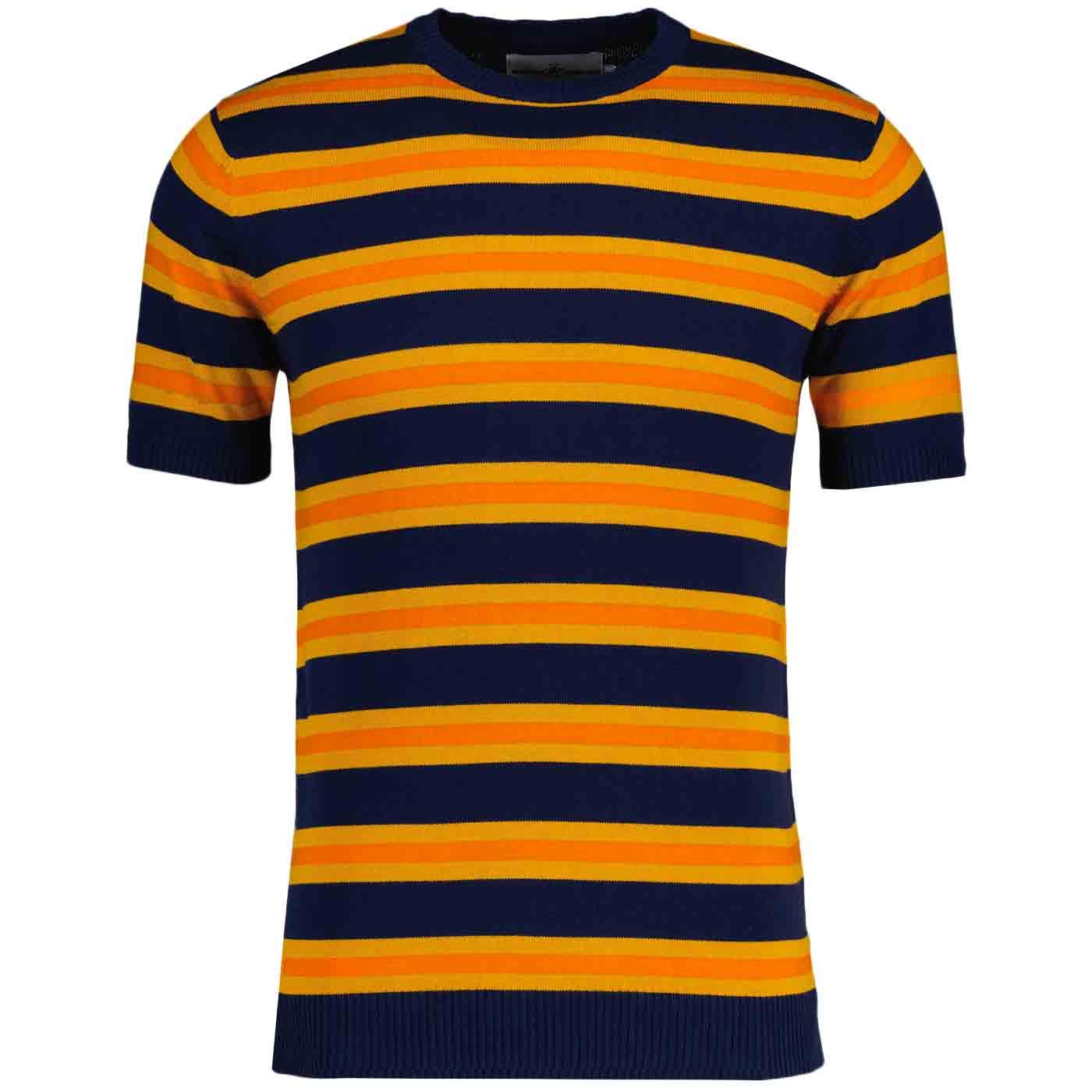 Madcap England Kingsnake Retro Mod Stripe Knitted Tee in Navy Blazer