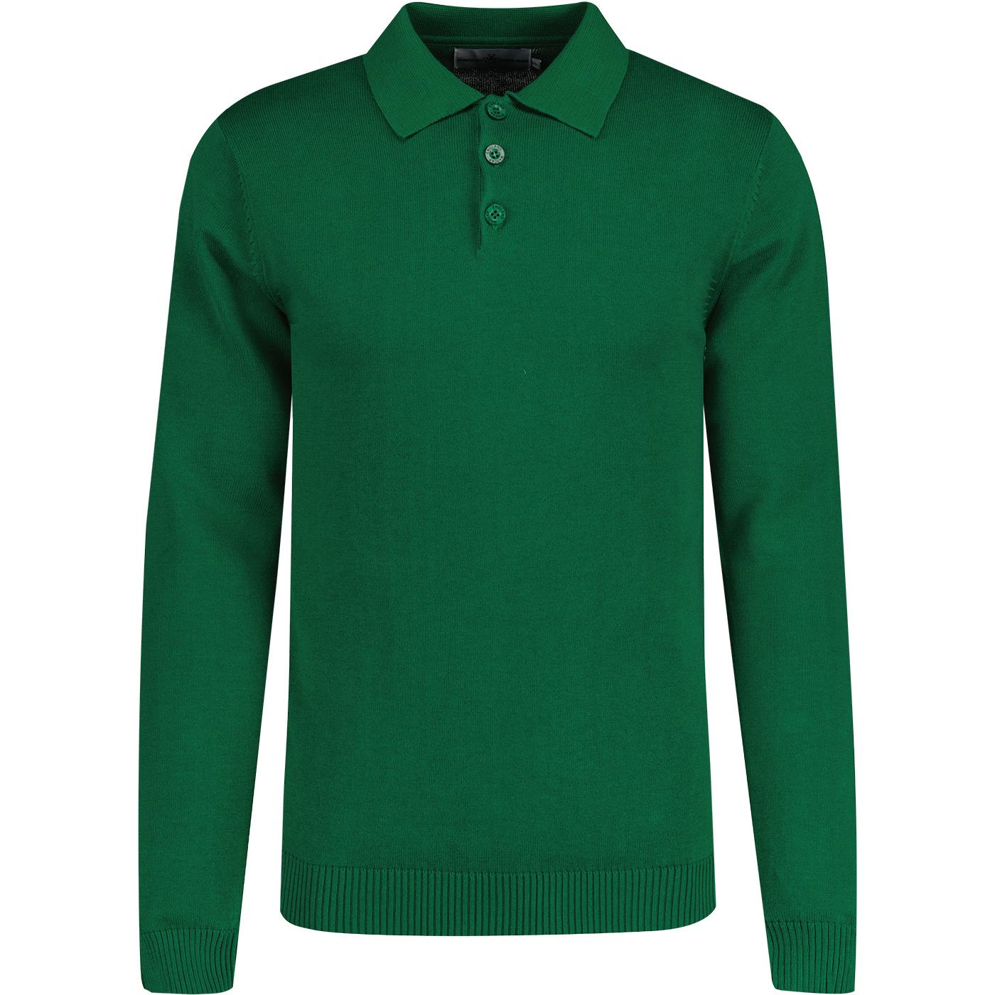 madcap england mens brando plain fine knit long sleeve polo top green madcap england mens brando plain fine knit long sleeve polo top green