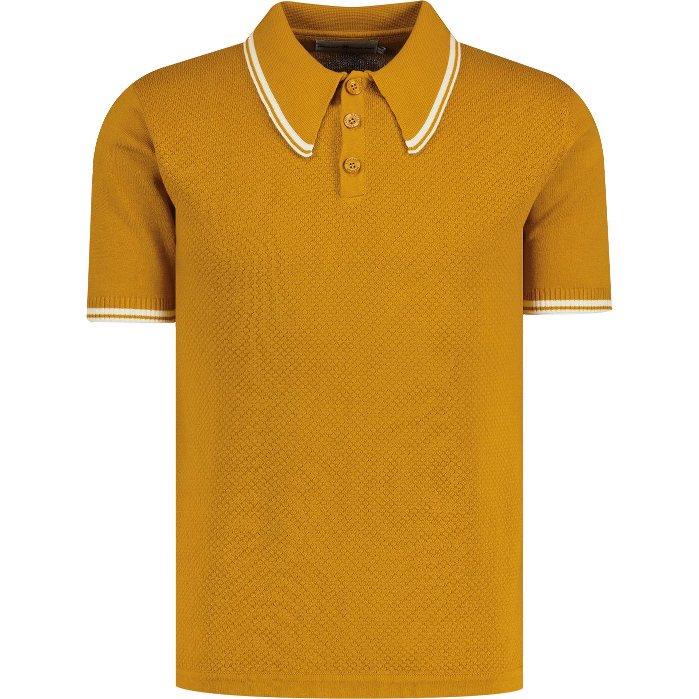 madcap england mens spear collar popcorn waffle knit polo tshirt buckthorn yellow madcap england mens spear collar popcorn waffle knit polo tshirt buckthorn yellow