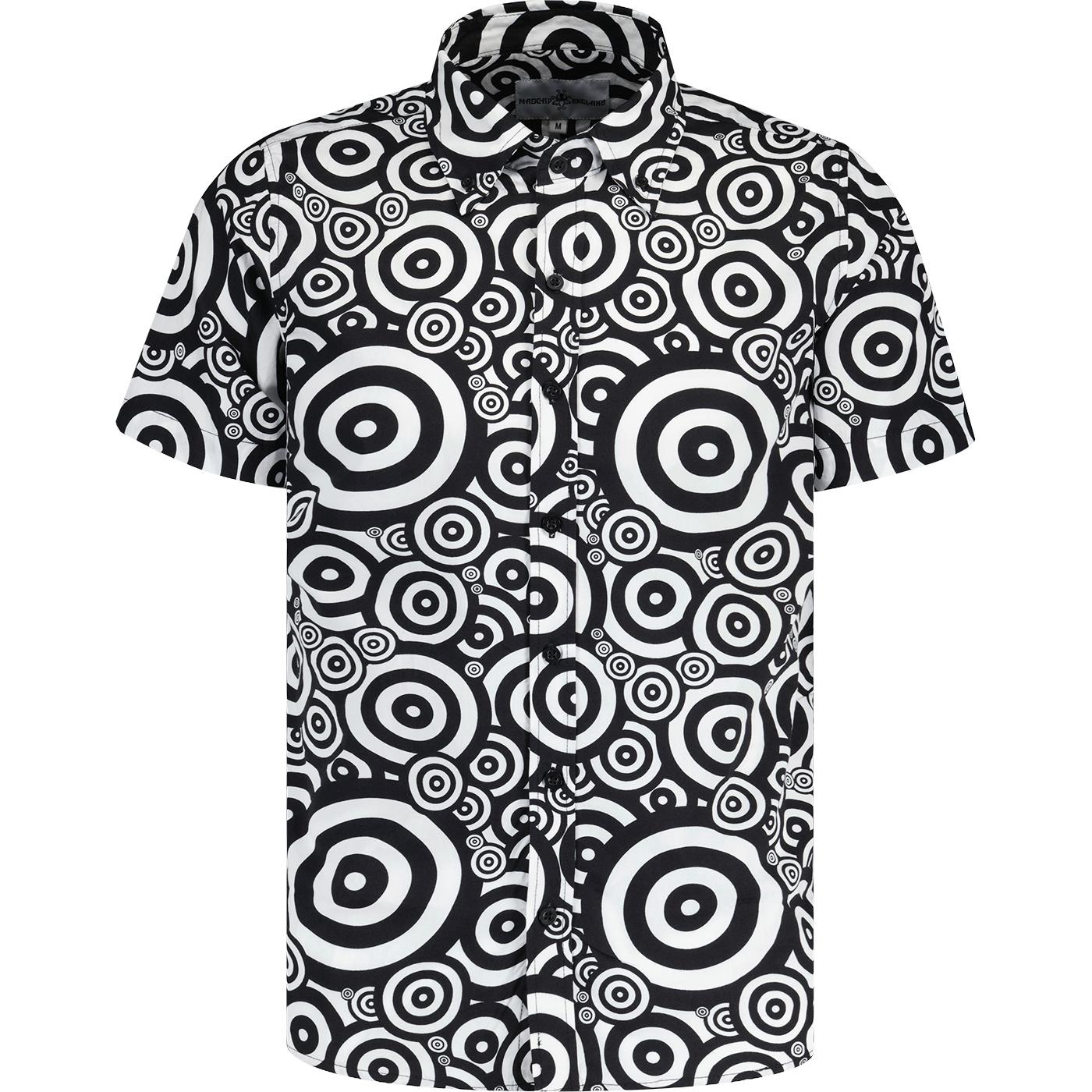 madcap england mens oz trip target print short sleeve shirt black white