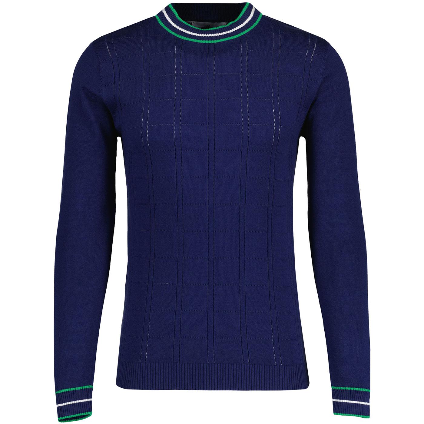 Madcap England Moore Mod Pointelle Knit Long Sleeve Tipped Jumper in Navy MC1049 Madcap England Moore Mod Pointelle Knit Long Sleeve Tipped Jumper in Navy MC1049