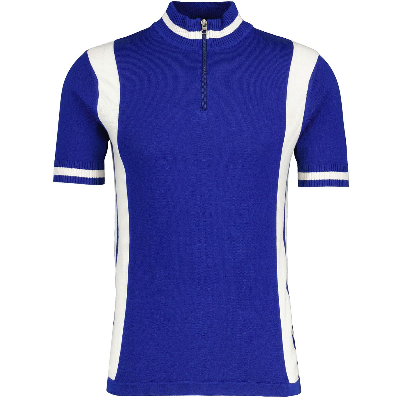 Madcap England Vitesse Knitted Zip Neck Cycling Top in Sodalite Blue MC339
