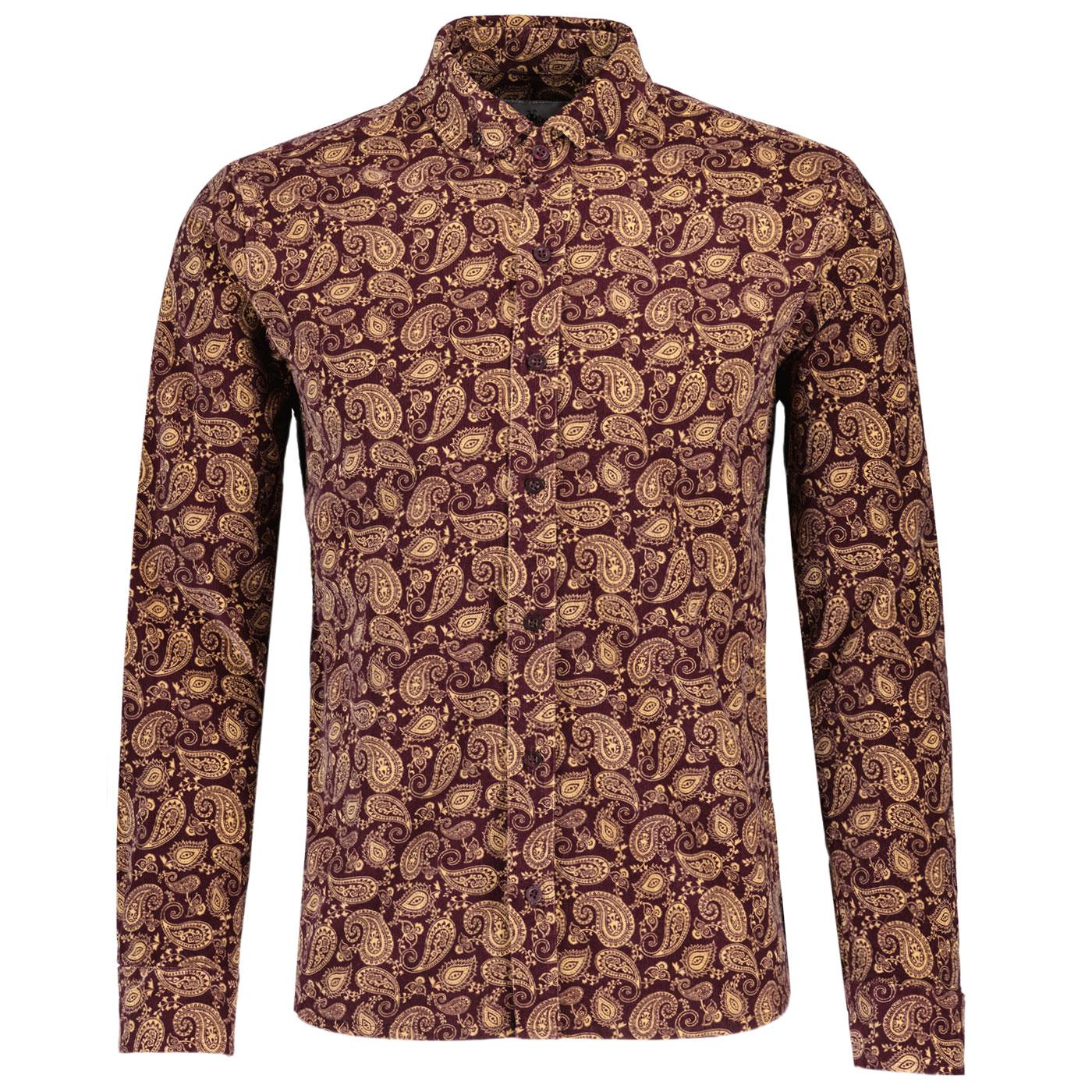 Madcap England Kinfauns Mod Cord Paisley Penny Collar Shirt in Tawny Port