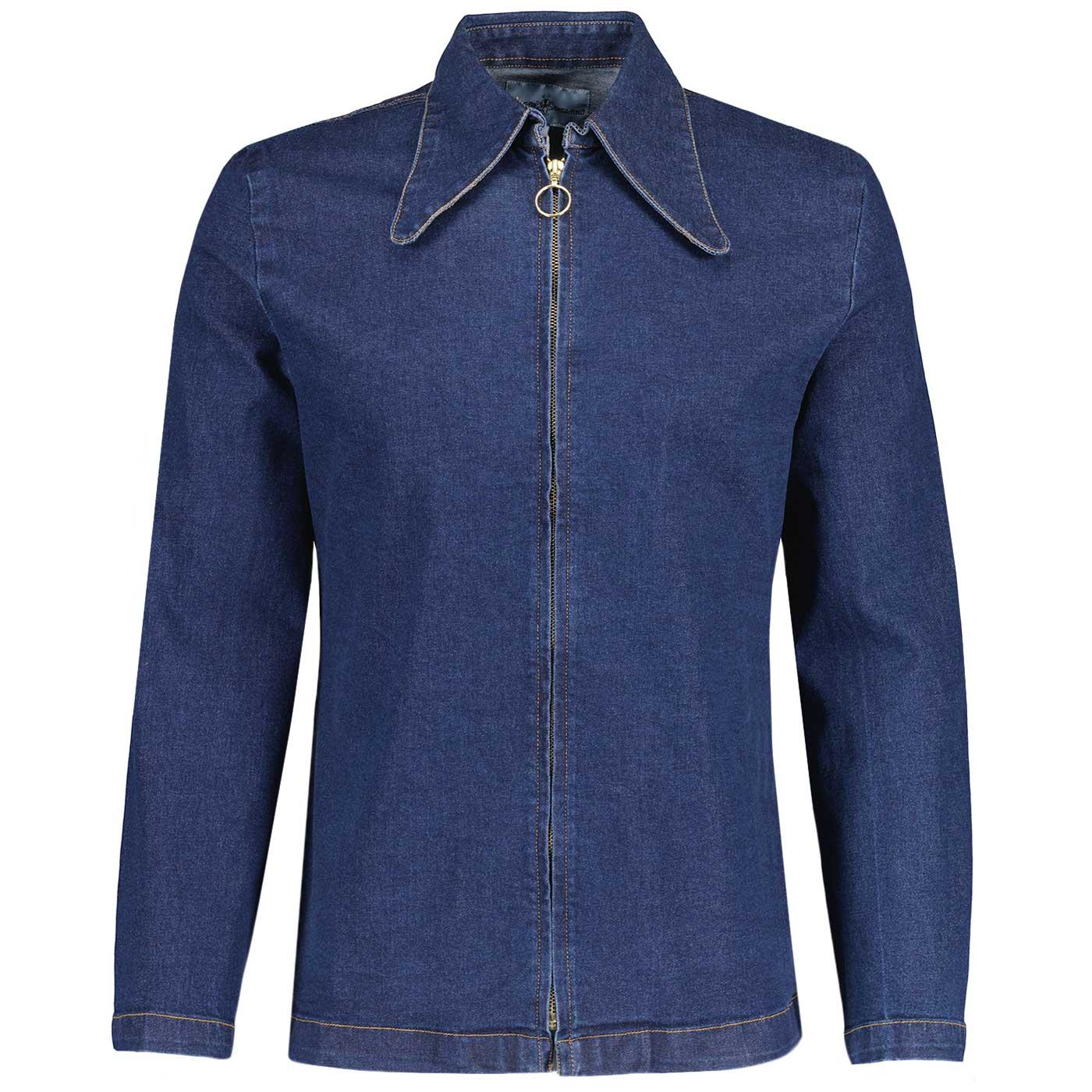 Madcap England Ziggy Denim Retro 70s Beagle Collar Denim Shirt Jacket in Indigo MC1091