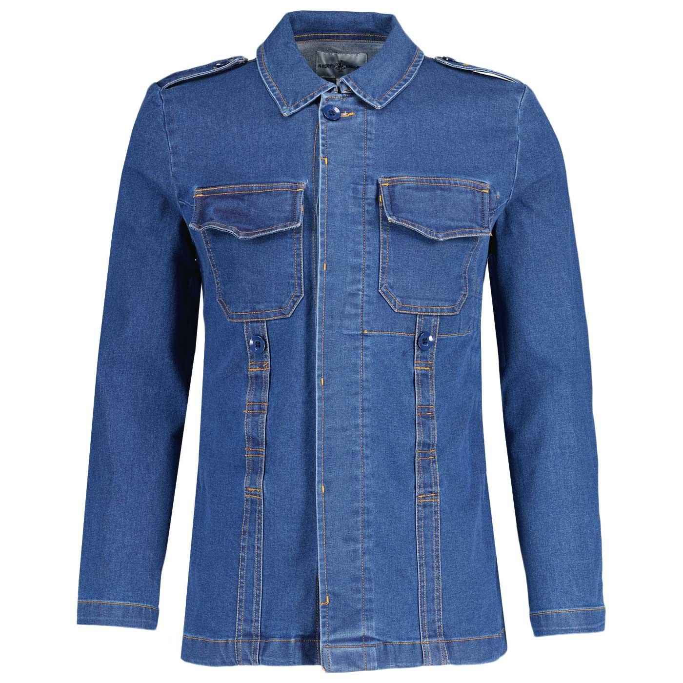 Madcap England Lennon Retro Military Style Denim Shirt Jacket in Stonewash MC1092 Madcap England Lennon Retro Military Style Denim Shirt Jacket in Stonewash MC1092