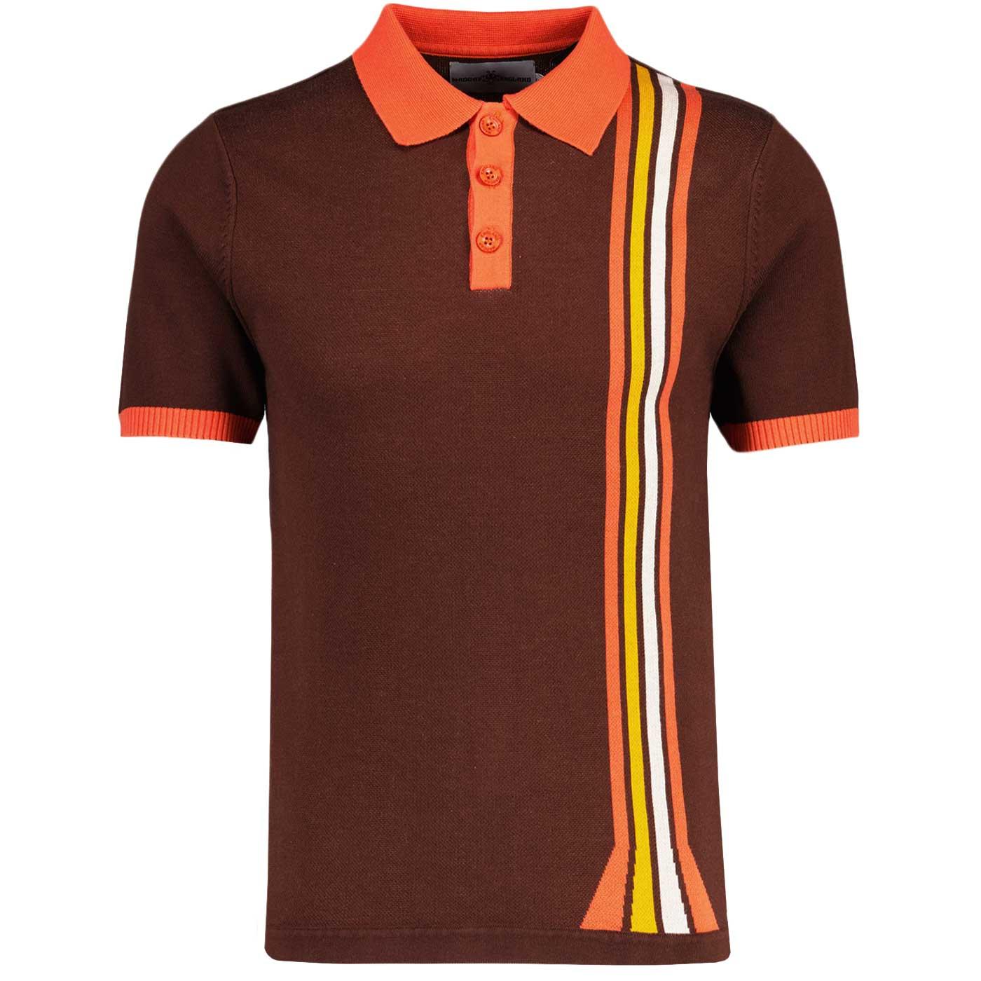 Madcap England Santorini Sunburst Racing Stripe Knitted Polo Shirt in Potting Soil Madcap England Santorini Sunburst Racing Stripe Knitted Polo Shirt in Potting Soil