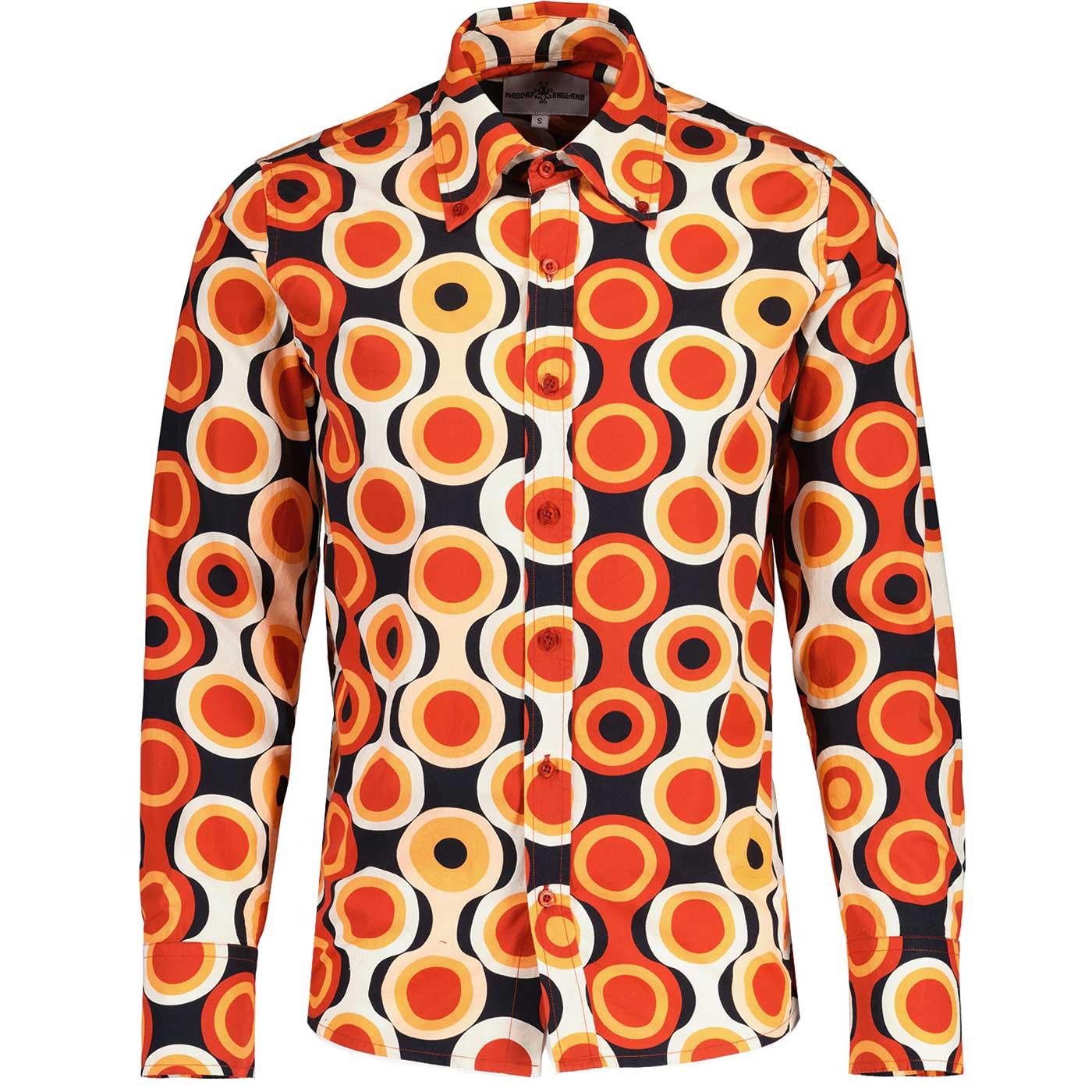 Trip Psych Out Retro 60s Abstract Mod Target Shirt in Black Coffee from Madcap England  
