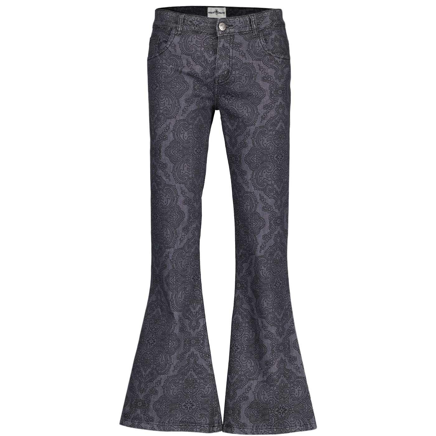 Madcap England Paisley Rock Bell Bottom Flares in Grey/Black MC278