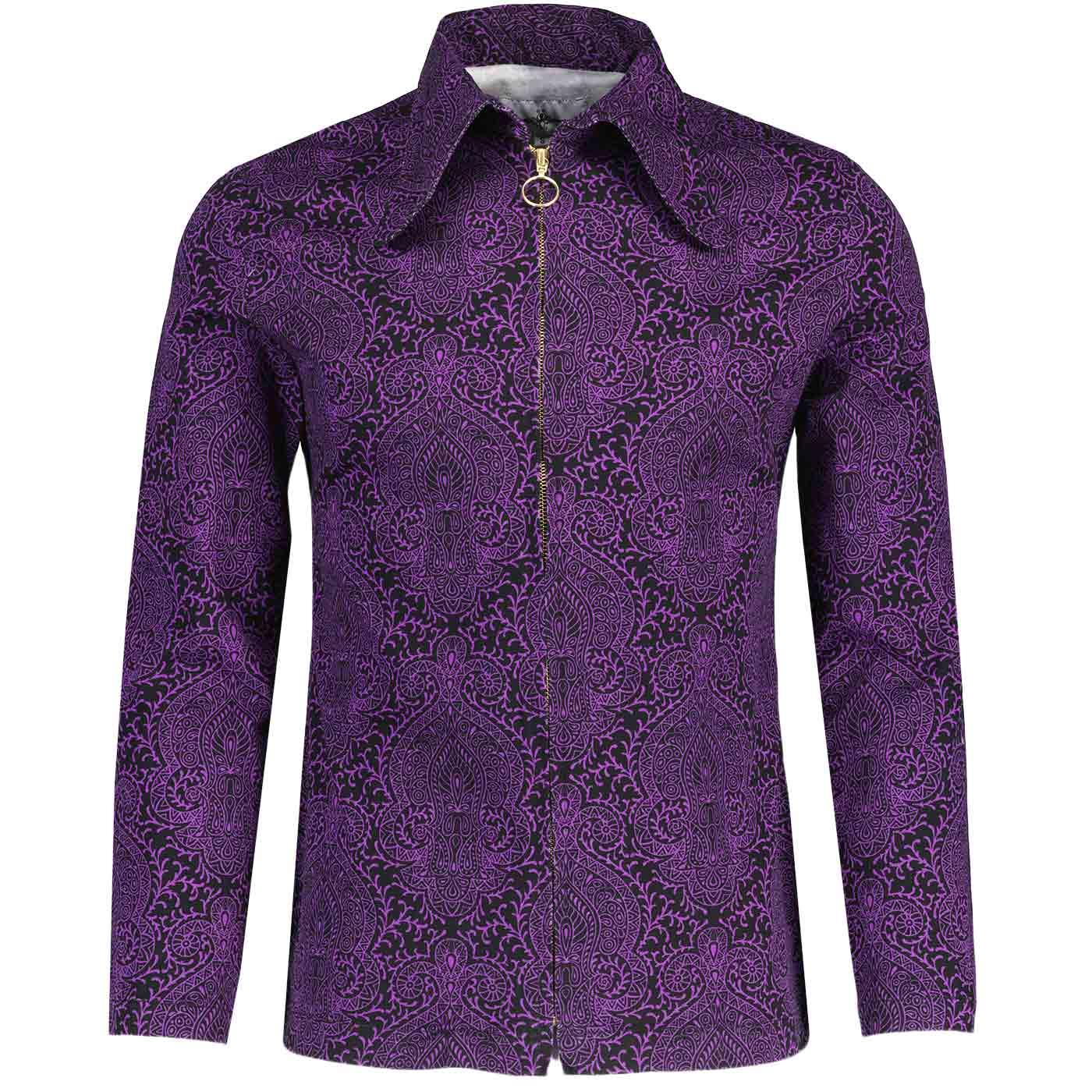 Madcap England Ziggy Paisley Twill Beagle Collar Jacket in Black and Purple