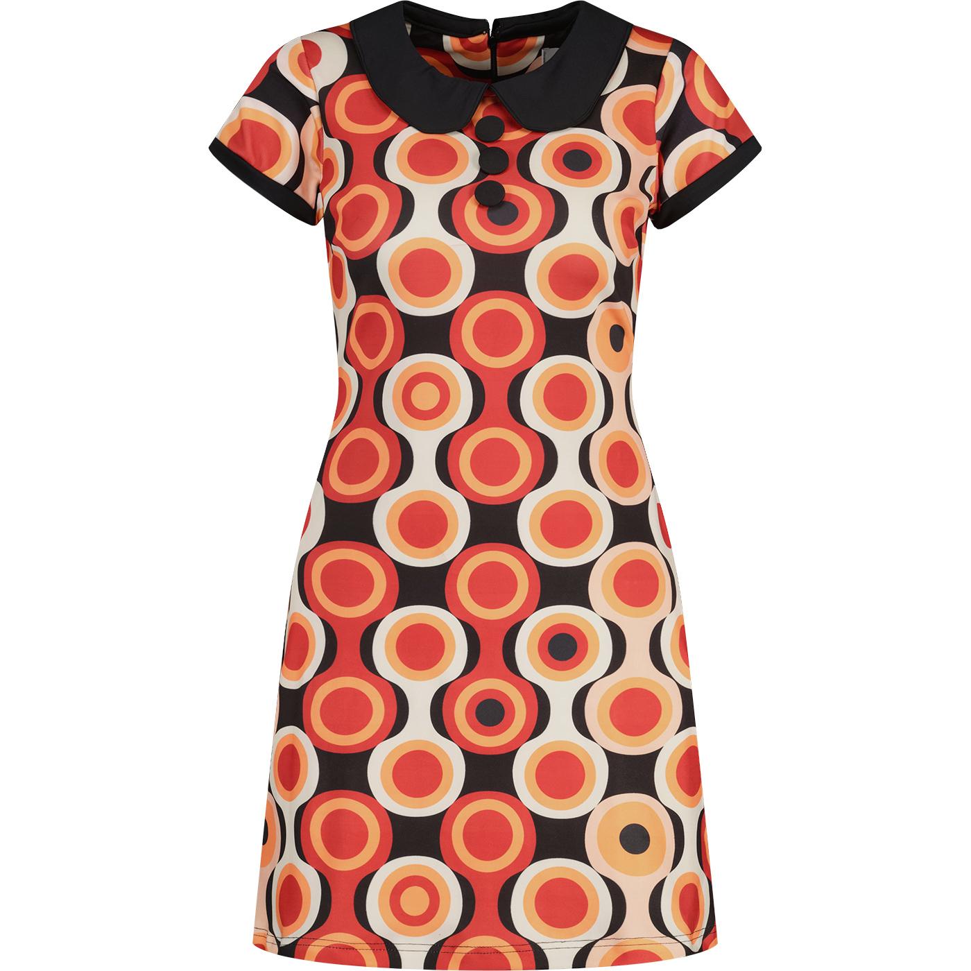 madcap england womens dollierocker psych out pattern 60s mod dress coffee brown red