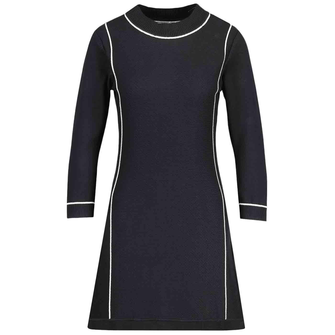 Madcap England Marchand Retro 1960s Textured Piping Dress in Black MC1119 Madcap England Marchand Retro 1960s Textured Piping Dress in Black MC1119