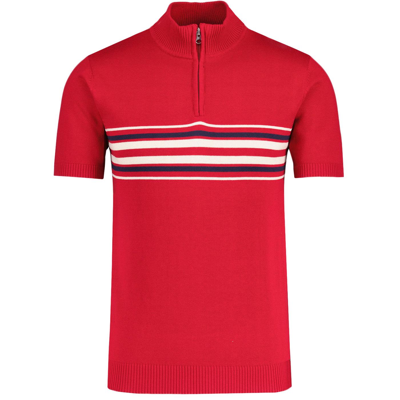 Madcap England Lytton Short Sleeve Britpop Stripe Knitted Cycling Top in Red MC1125 Madcap England Lytton Short Sleeve Britpop Stripe Knitted Cycling Top in Red MC1125