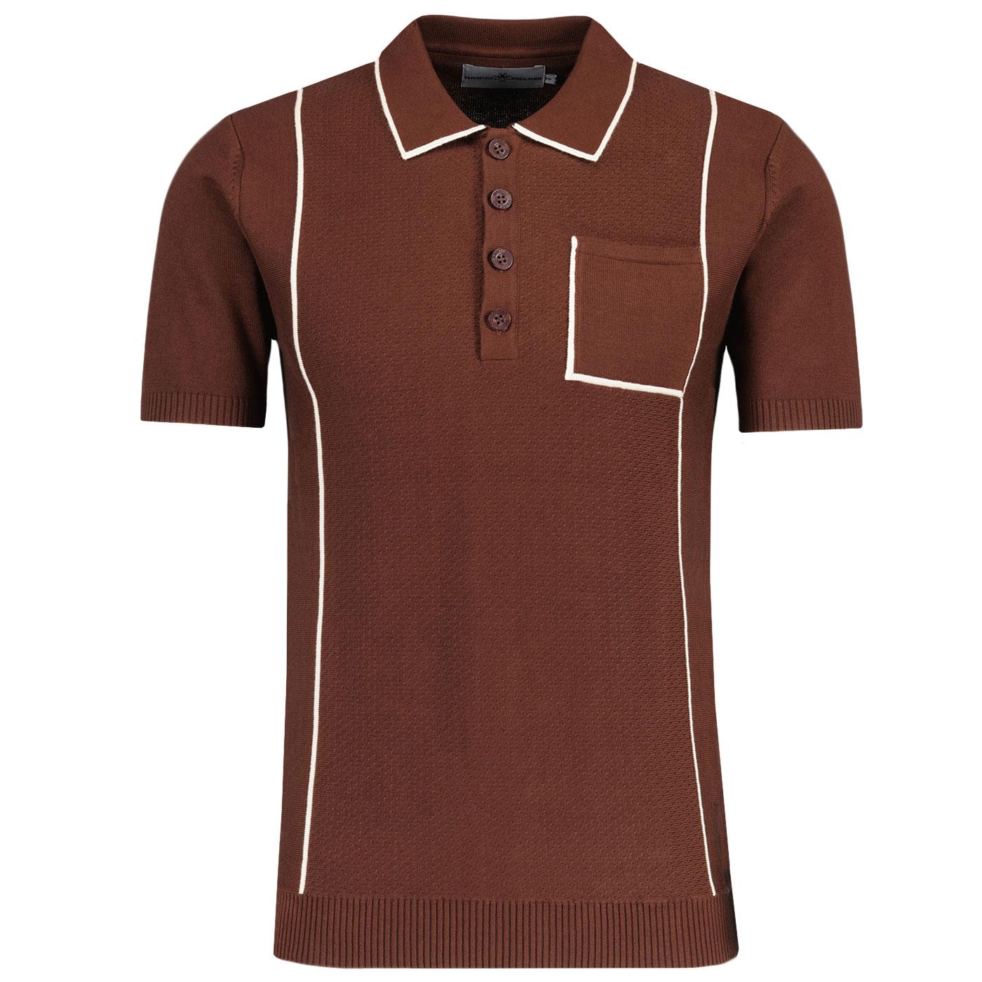 Madcap England Cagney Mod Knitted Piping Trim Polo Shirt in Potting Soil MC1089 Madcap England Cagney Mod Knitted Piping Trim Polo Shirt in Potting Soil MC1089