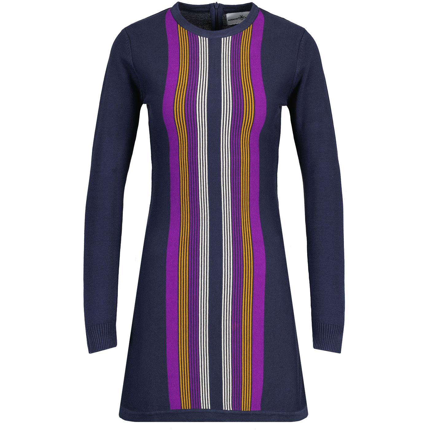 Madcap England Capitol 1960s Mod Knitted Stripe Dress in Navy Blazer MC1101