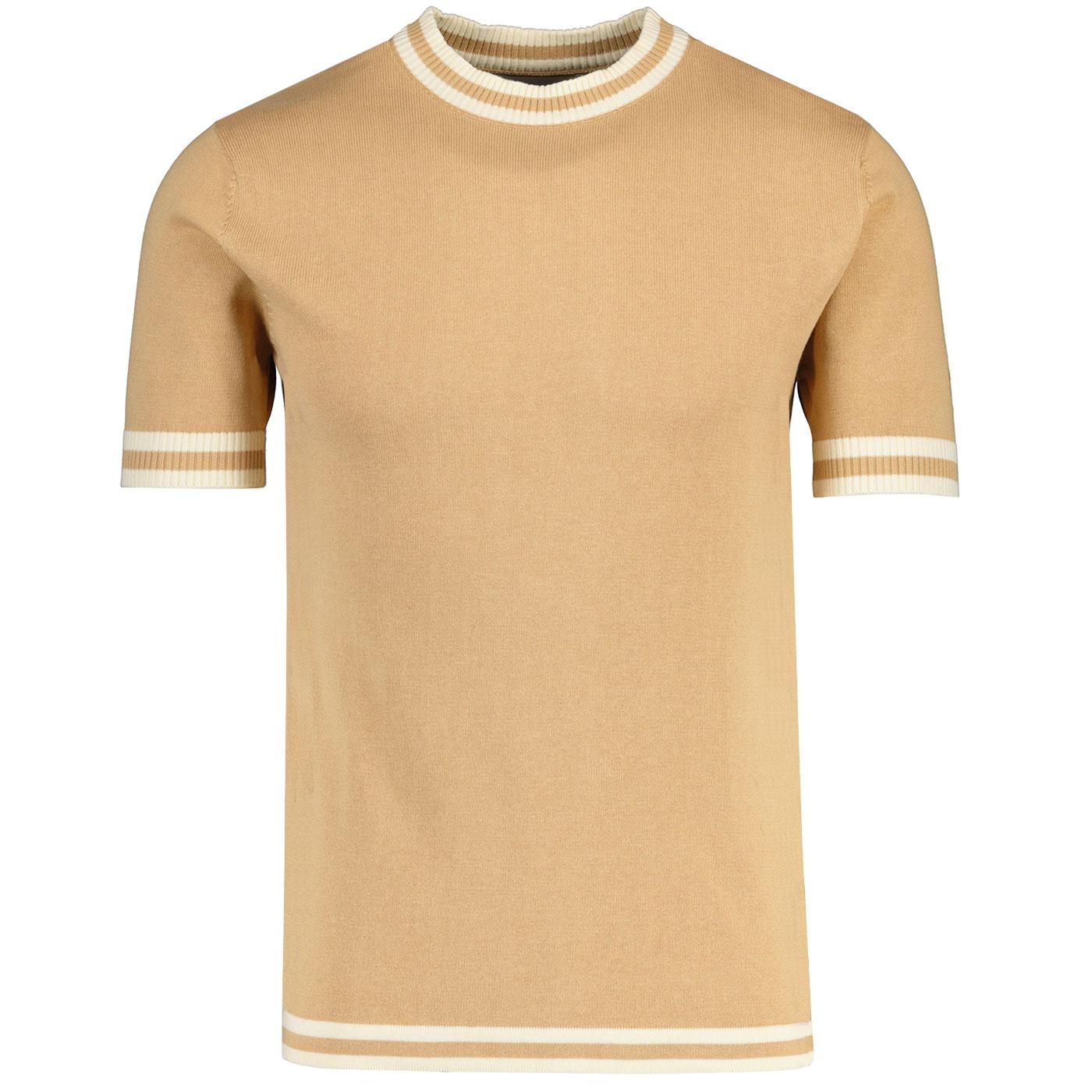 Madcap England Moon 60s Mod Knitted Tipped T-shirt in Latte MC255 Madcap England Moon 60s Mod Knitted Tipped T-shirt in Latte MC255