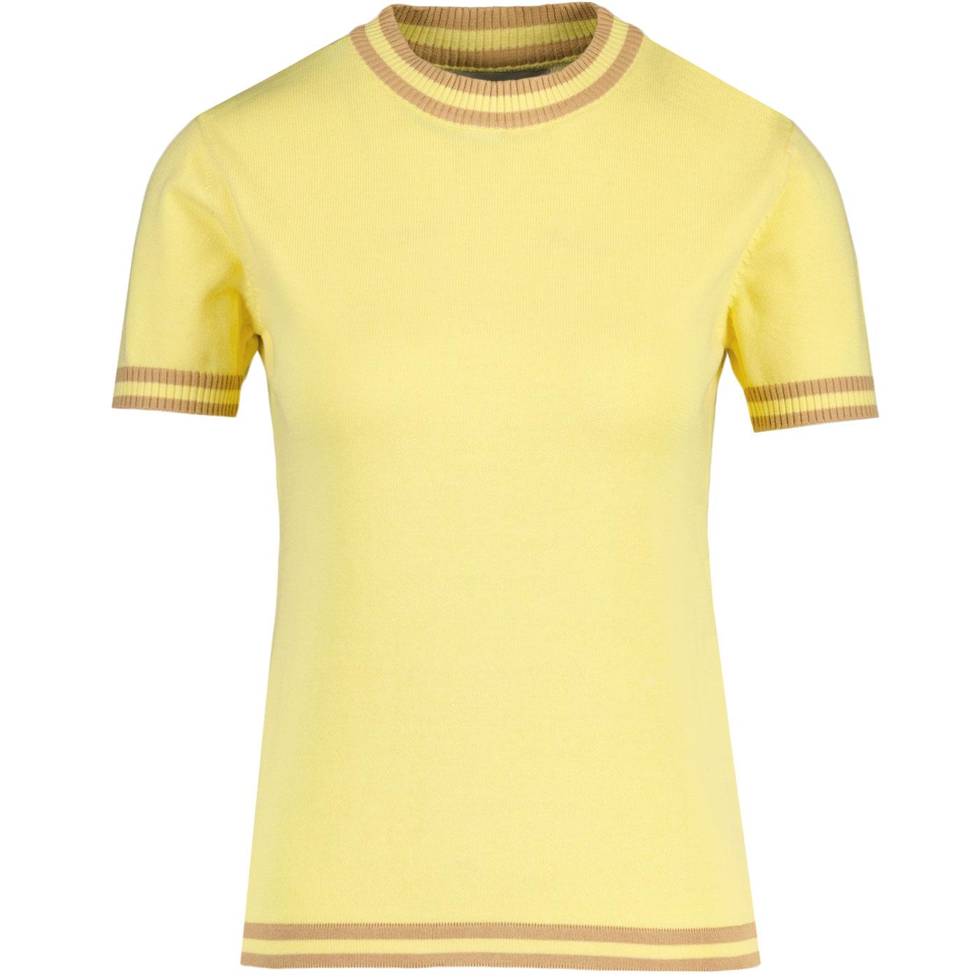 Madcap England Kim Women's Retro 60s Tipped Knit T-shirt in Lemon Meringue Front Photo